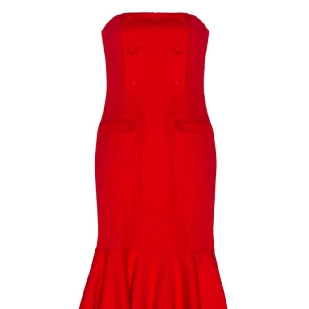 X Revolve Chrissy Teigen Red Midi Dress Landon Bodycon Ruffle Strapless Pencil S - Picture 3 of 7